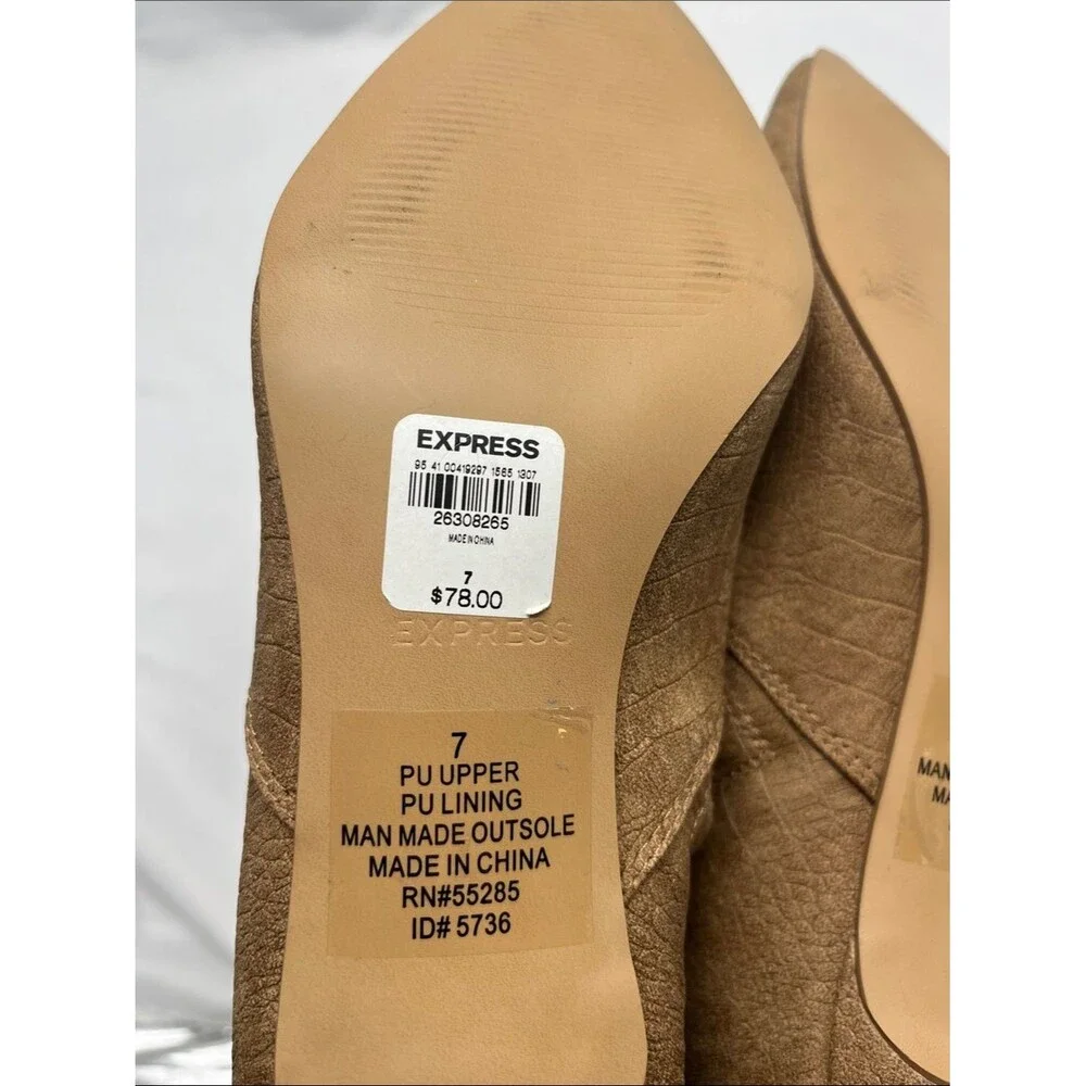 NWT Express Faux Croc Tan Kitten Heel Ankle Boots
